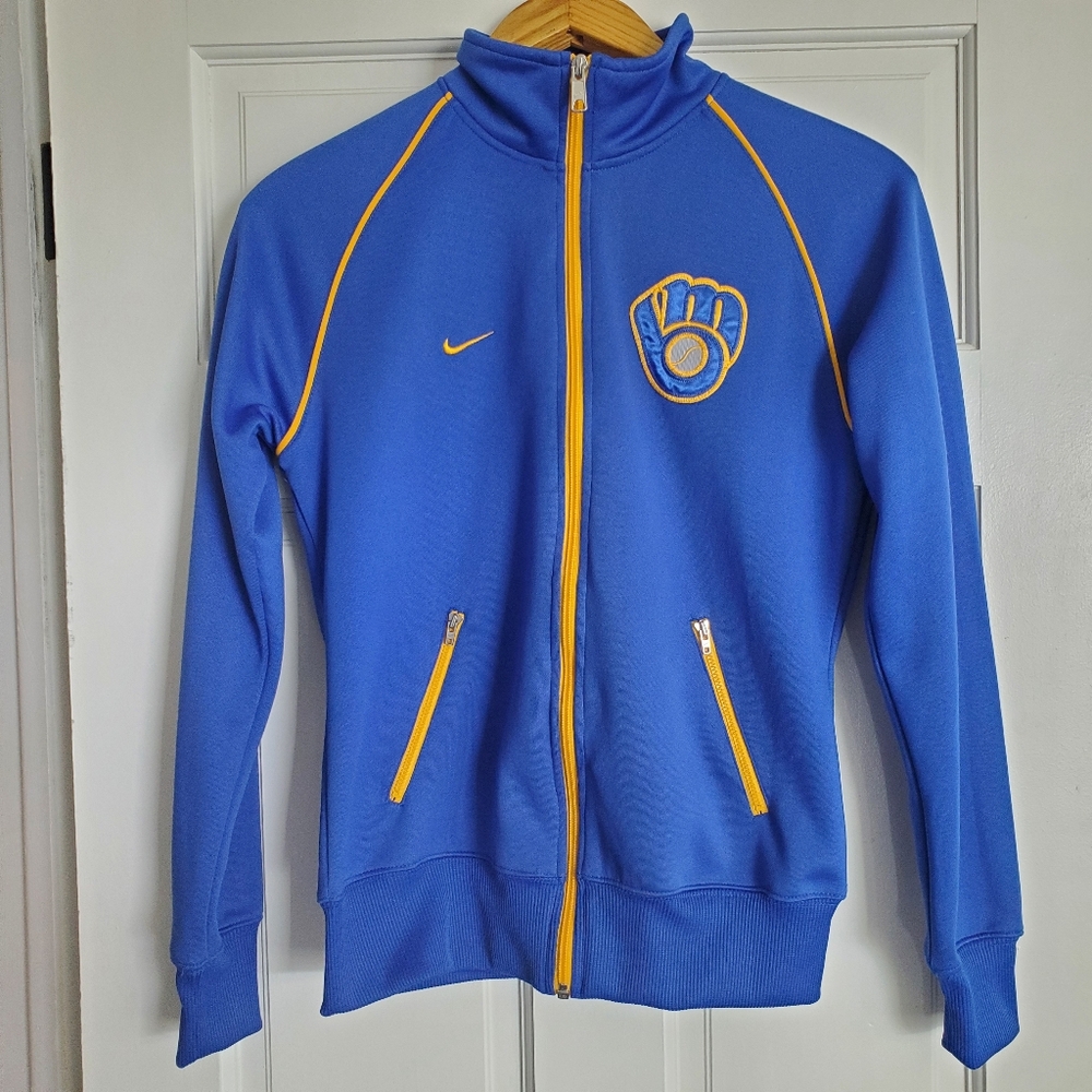 Nike Milwaukee Brewers Blue and Yellow Zip-Up Jacket